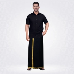 Velcro Adjustable Black Lungi dhoti with pocket